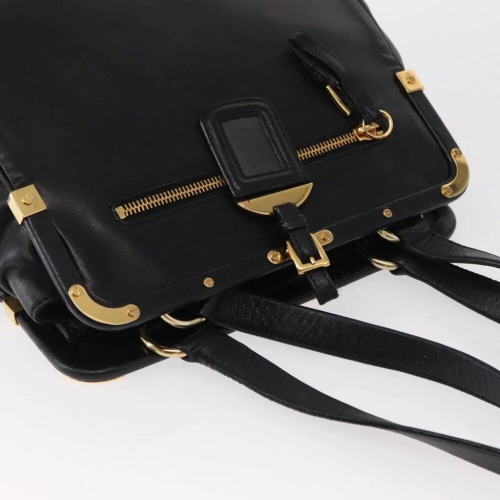 PRADA Hand Bag Leather Black Gold - Picture 7 of 16